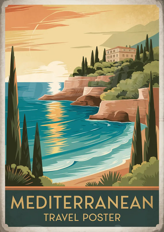 Affiche vintage soleil méditerranéen