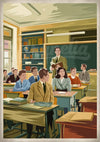 Affiche école années 1950 maître et élèves en classe