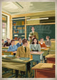 Affiche école années 1950 maître et élèves en classe