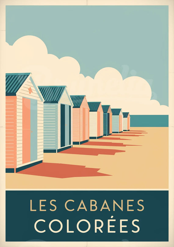 Affiche vintage cabanes colorées