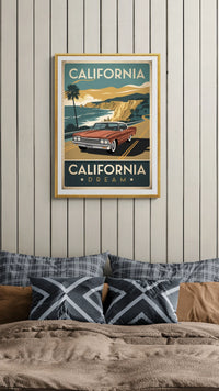 Affiche Californie Dream avec voiture cabriolet années 60