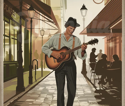Affiche vintage musicien de rue
