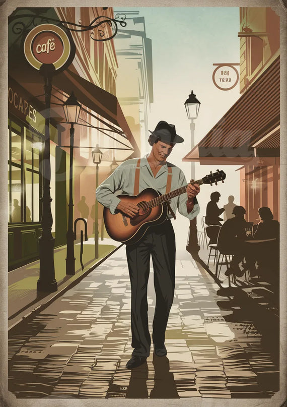 Affiche vintage musicien de rue