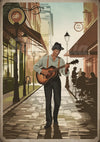 Affiche Musicien de rue à la guitare époque rétro