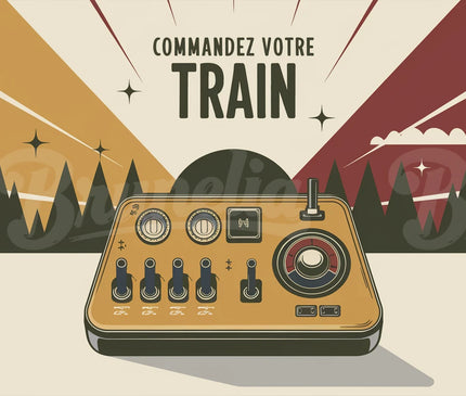 Affiche contrôleur train miniature rétro