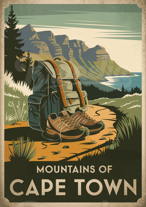Affiche randonnée montagne Le Cap vintage