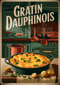 Affiche Gratin Dauphinois recette traditionnelle française rétro