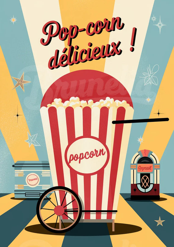 Affiche stand pop-corn rétro