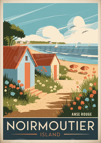 Affiche Noirmoutier Island cabane plage et voiliers