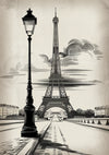 Affiche Tour Eiffel et lampadaire parisien style rétro