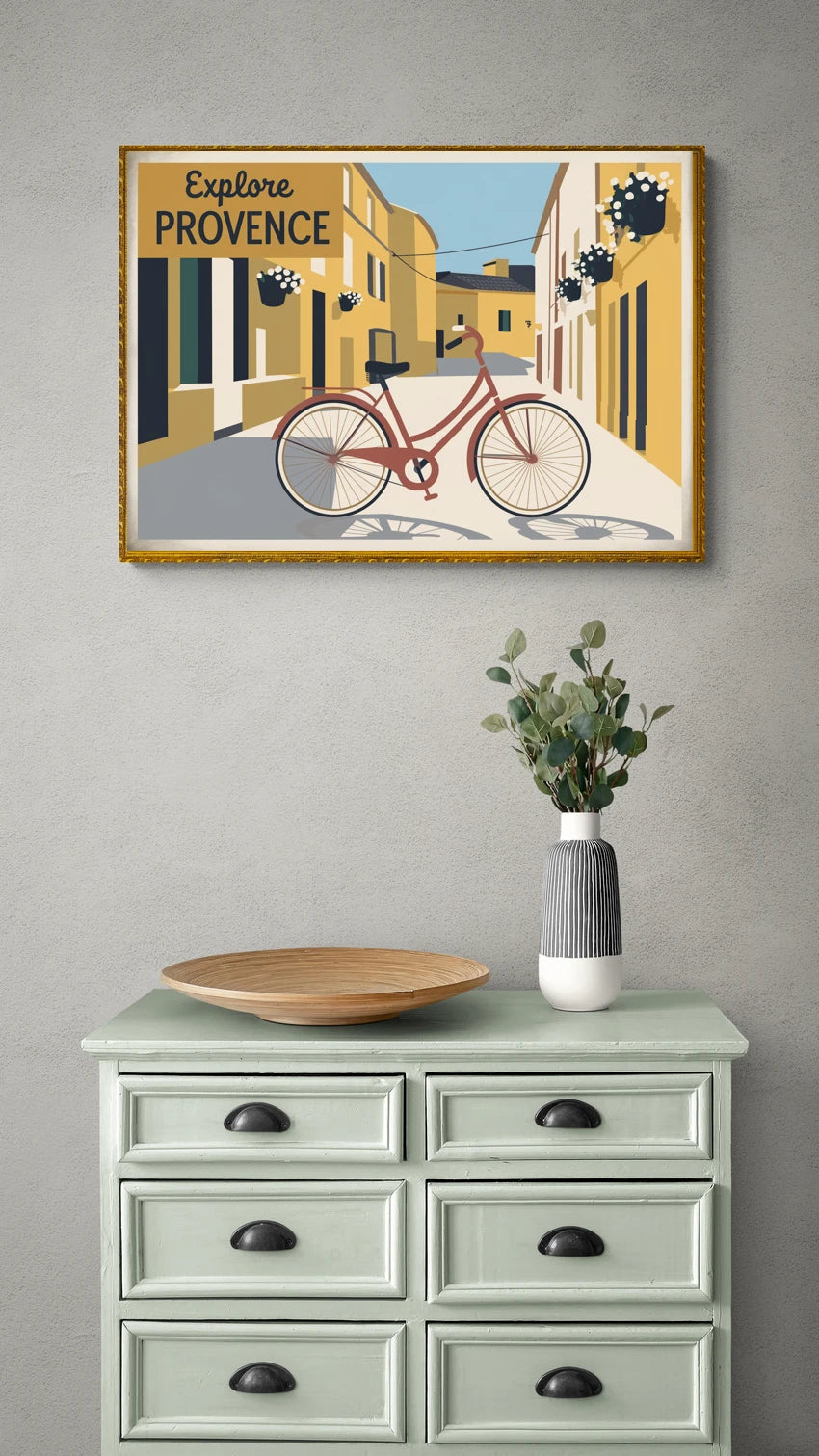 Mise en situation de Affiche Bicyclette Méditerranéenne Provence