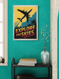 Affiche exploration aérienne avion quadrimoteur rétro