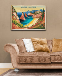 Affiche touristique Corse baies turquoise falaises roses