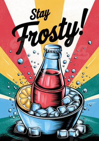 Affiche boisson frappée rétro avec glaçons et citron