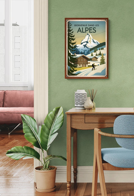 Affiche paysage alpin rétro