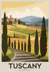 Affiche Toscane cyprès et collines dorées