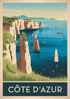 Affiche Côte d'Azur falaises blanches et voiliers
