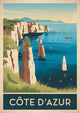 Affiche Côte d'Azur falaises blanches et voiliers