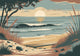 Affiche coucher de soleil sur plage côtière rétro