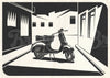 Affiche Vespa scooter garage urbain 1950s
