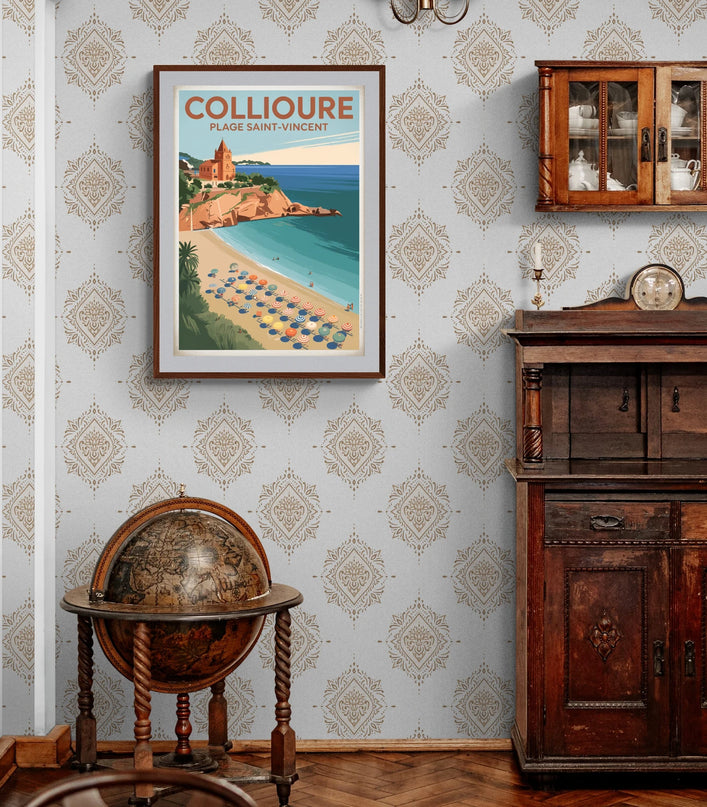 Affiche plage Collioure vintage