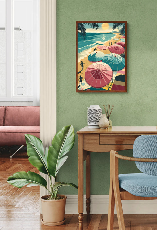 Affiche parasols plage vintage Miami