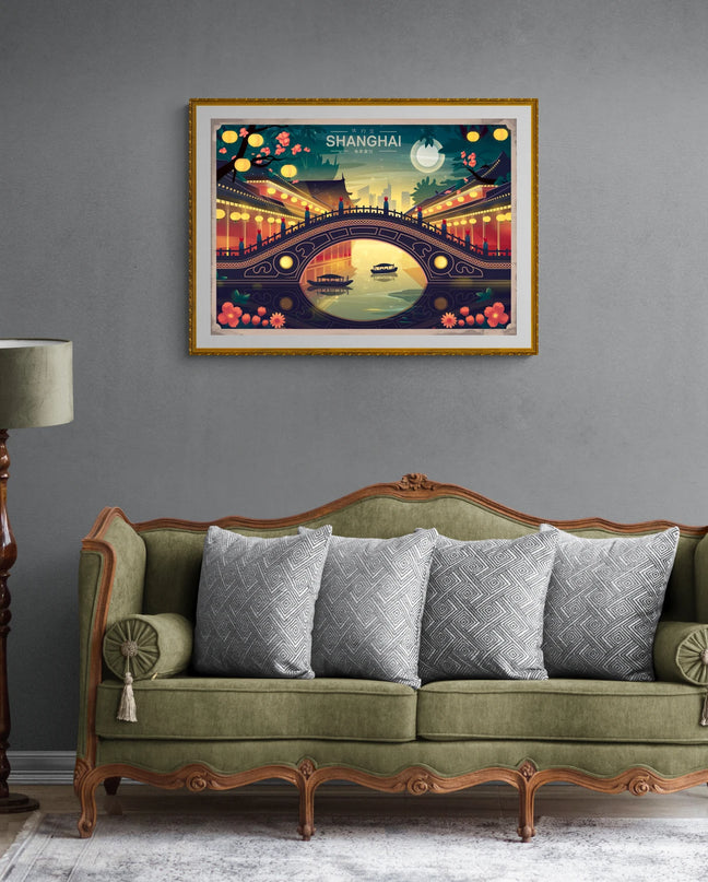 Affiche pont ancien rétro Shanghai