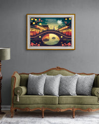Affiche Shanghai art déco lanternes et fleuve