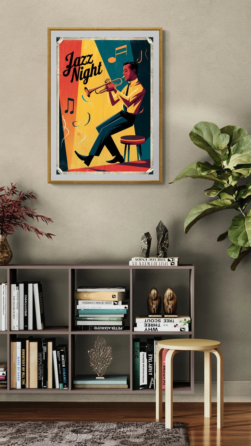 Mise en situation de Affiche Musicien Trompettiste Jazz Art Déco