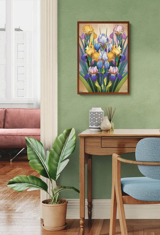 Affiche vintage iris en pleine floraison