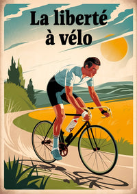 Affiche d'un cycliste dans un paysage ensoleillé rétro