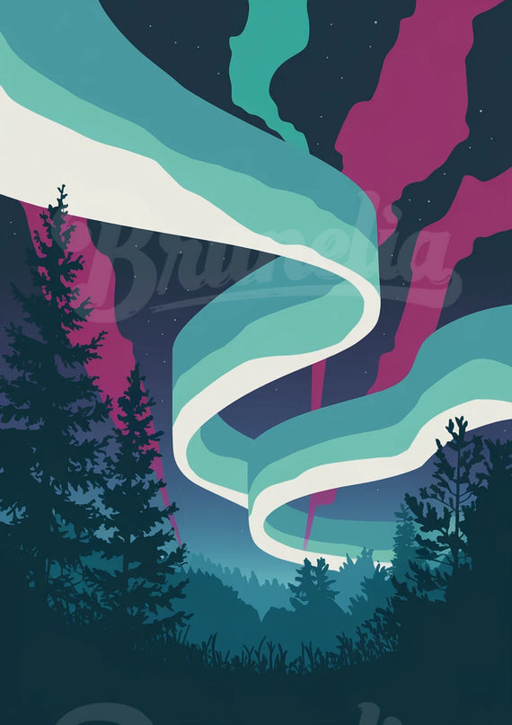 Affiche vintage aurore boréale rétro