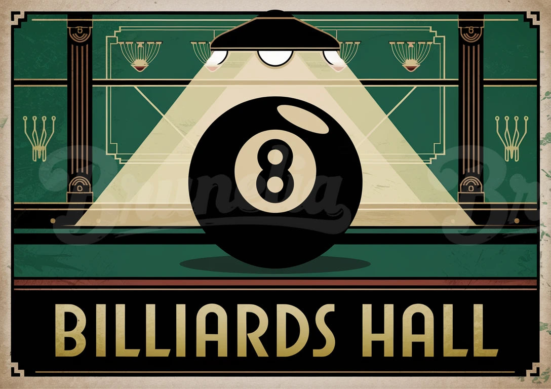 Affiche Billards Hall boule 8 style Art Déco