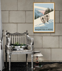 Affiche raquettes à neige sports d'hiver vintage