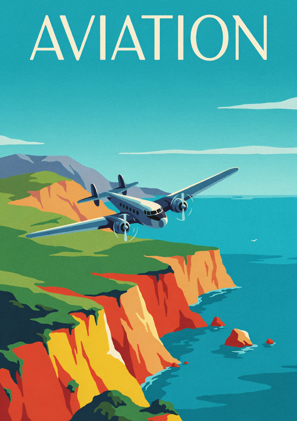 Affiche bombardier Art déco étoile US falaises rouges