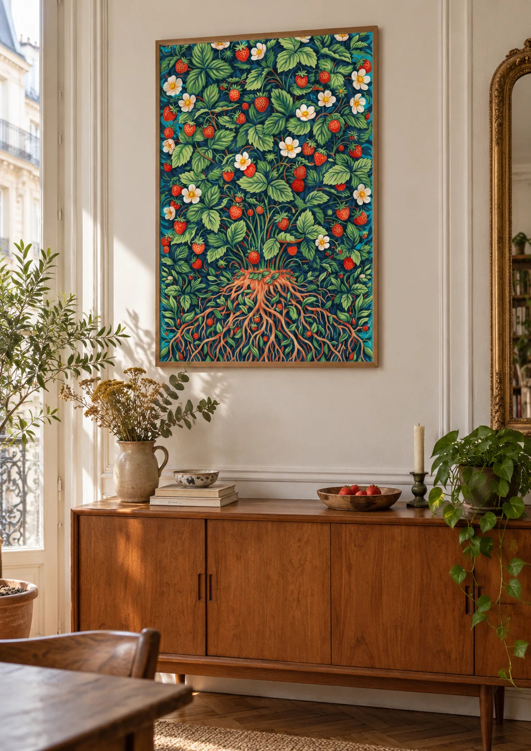 Mise en situation de Affiche planche scientifique fraisier des bois racines