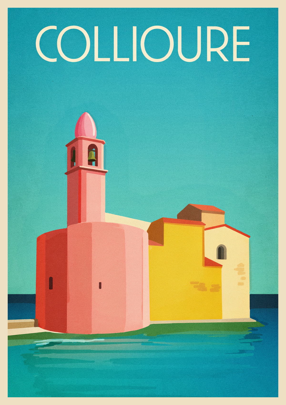 Affiche Collioure clocher Notre-Dame voiliers Vermeille