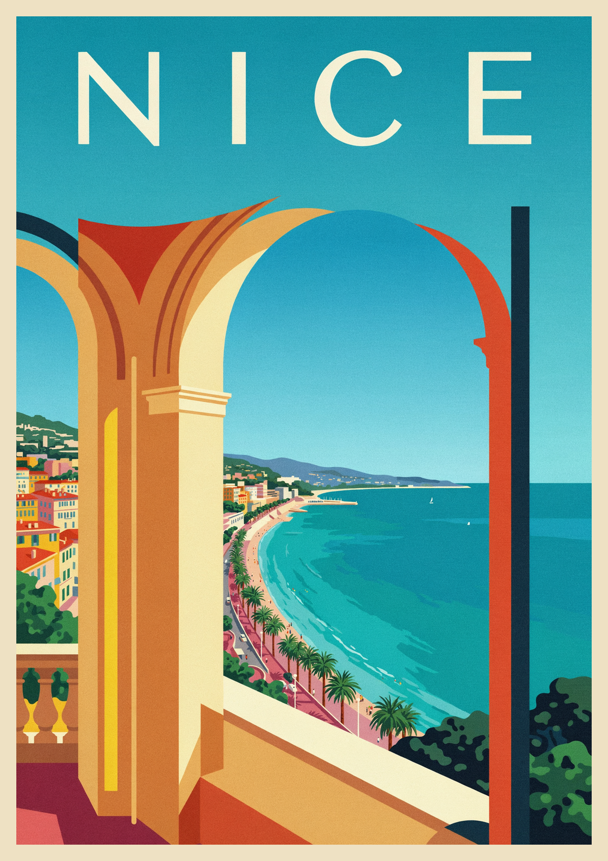Affiche Promenade des Anglais arcade palmiers Baie Nice