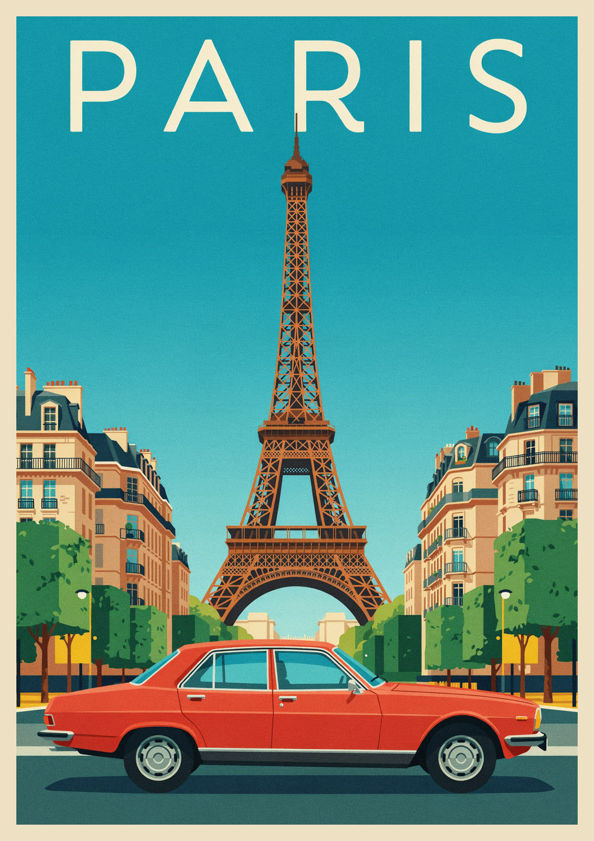 Affiche Citroën 2CV Tour Eiffel Art déco Paris