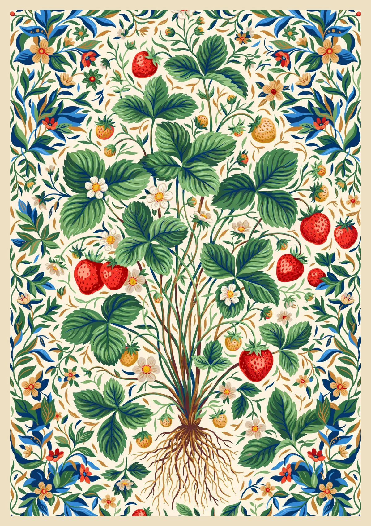 Affiche Fraisier Illustration Botanique Scientifique