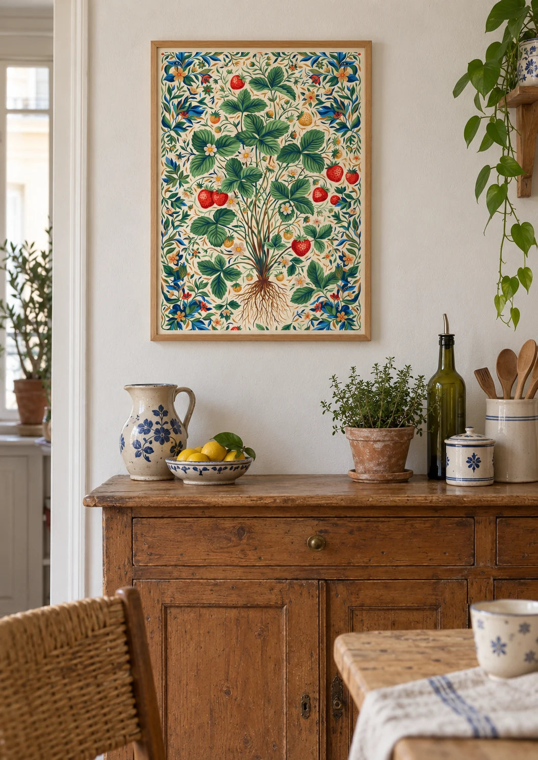 Mise en situation de Affiche Fraisier Illustration Botanique Scientifique