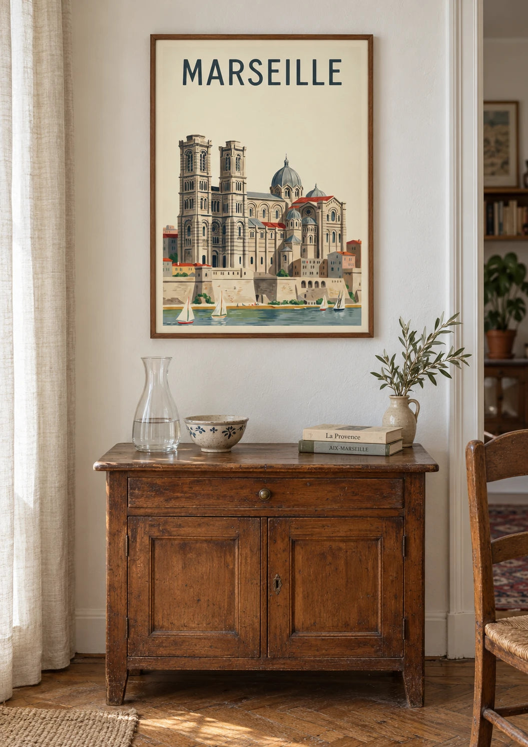 Mise en situation de Affiche Cathédrale Notre-Dame et Voiliers Marseille