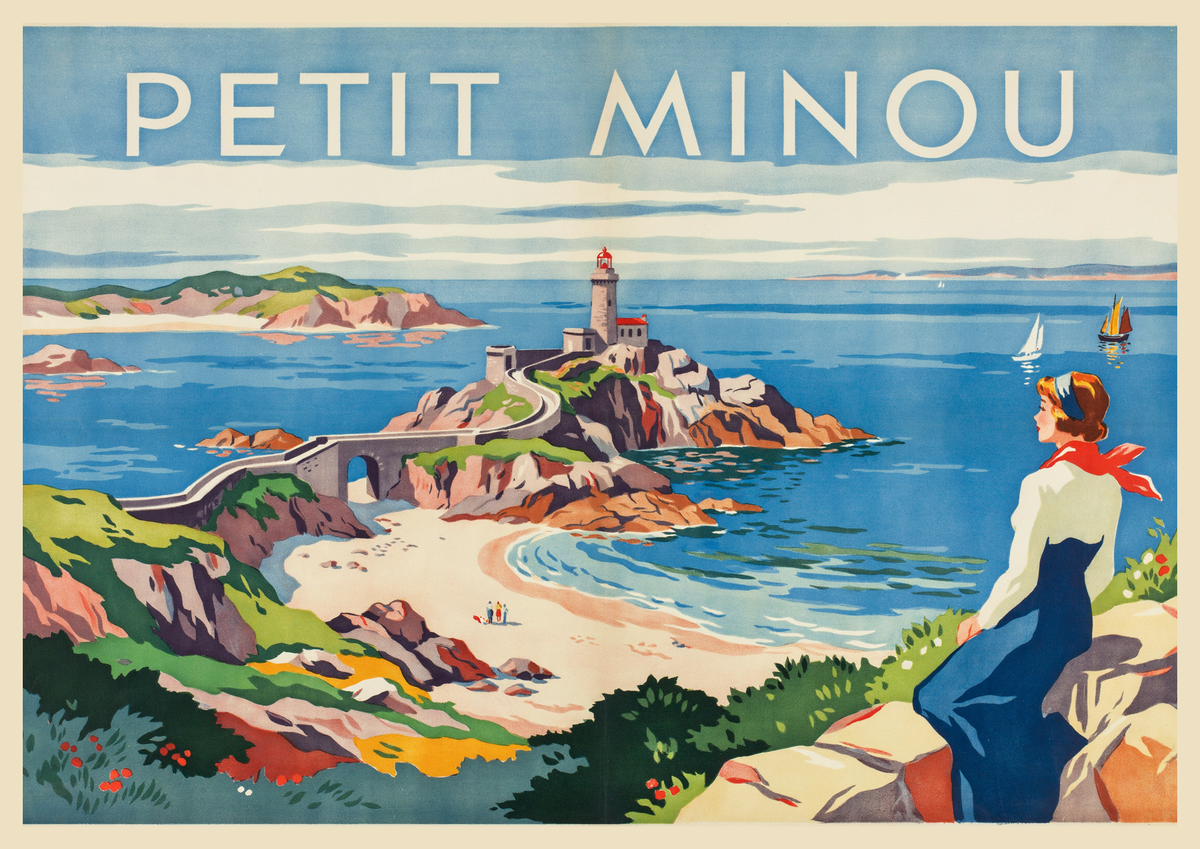 Affiche Petit Minoux Bretagne Femme Plage Voilier