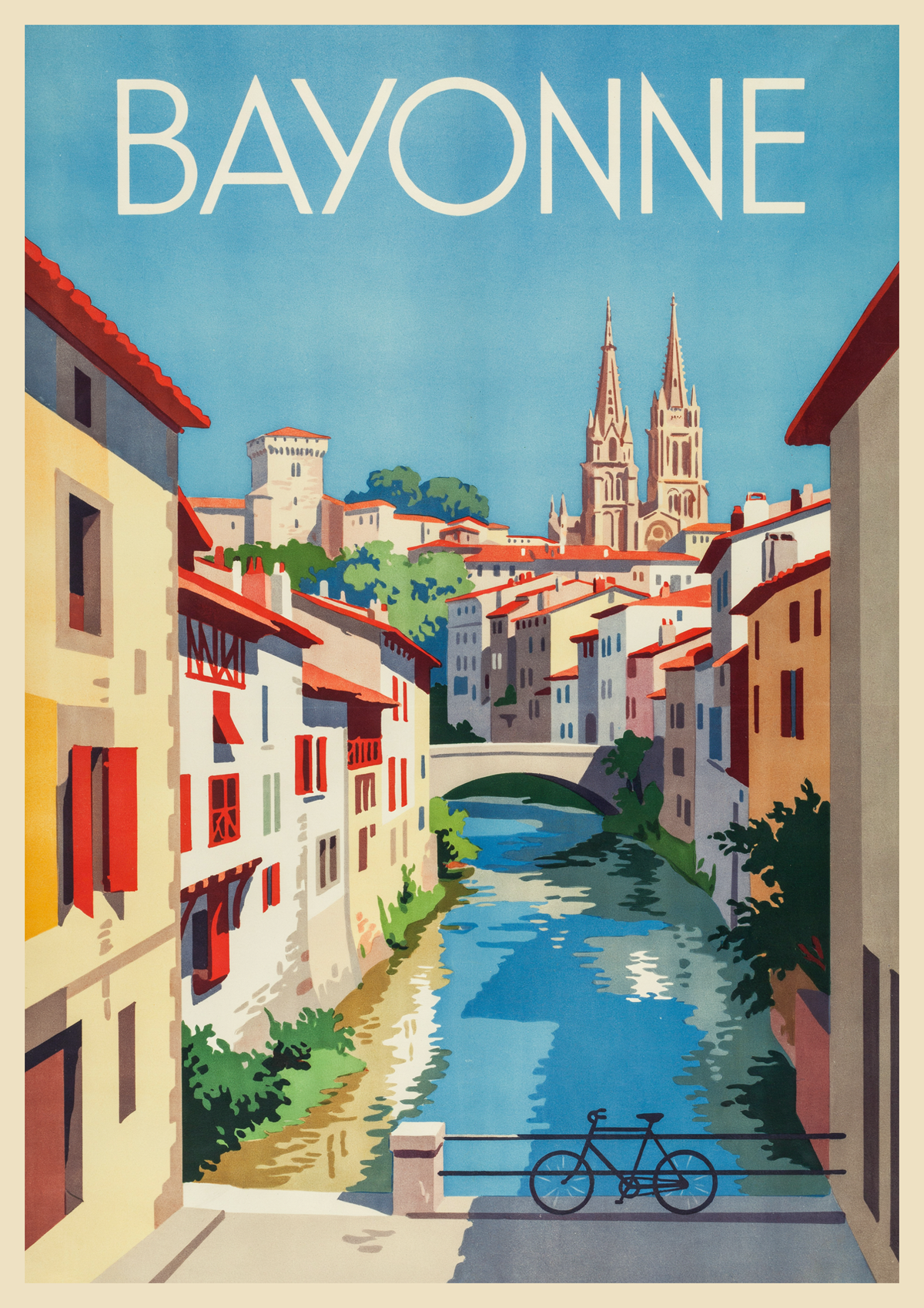 Affiche Cathédrale Nive vélo Art Déco Bayonne