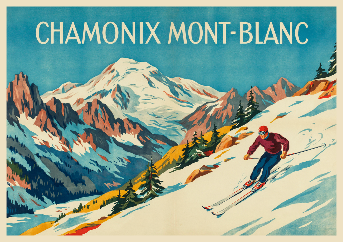 Affiche Chamonix Mont-Blanc skieur Art déco