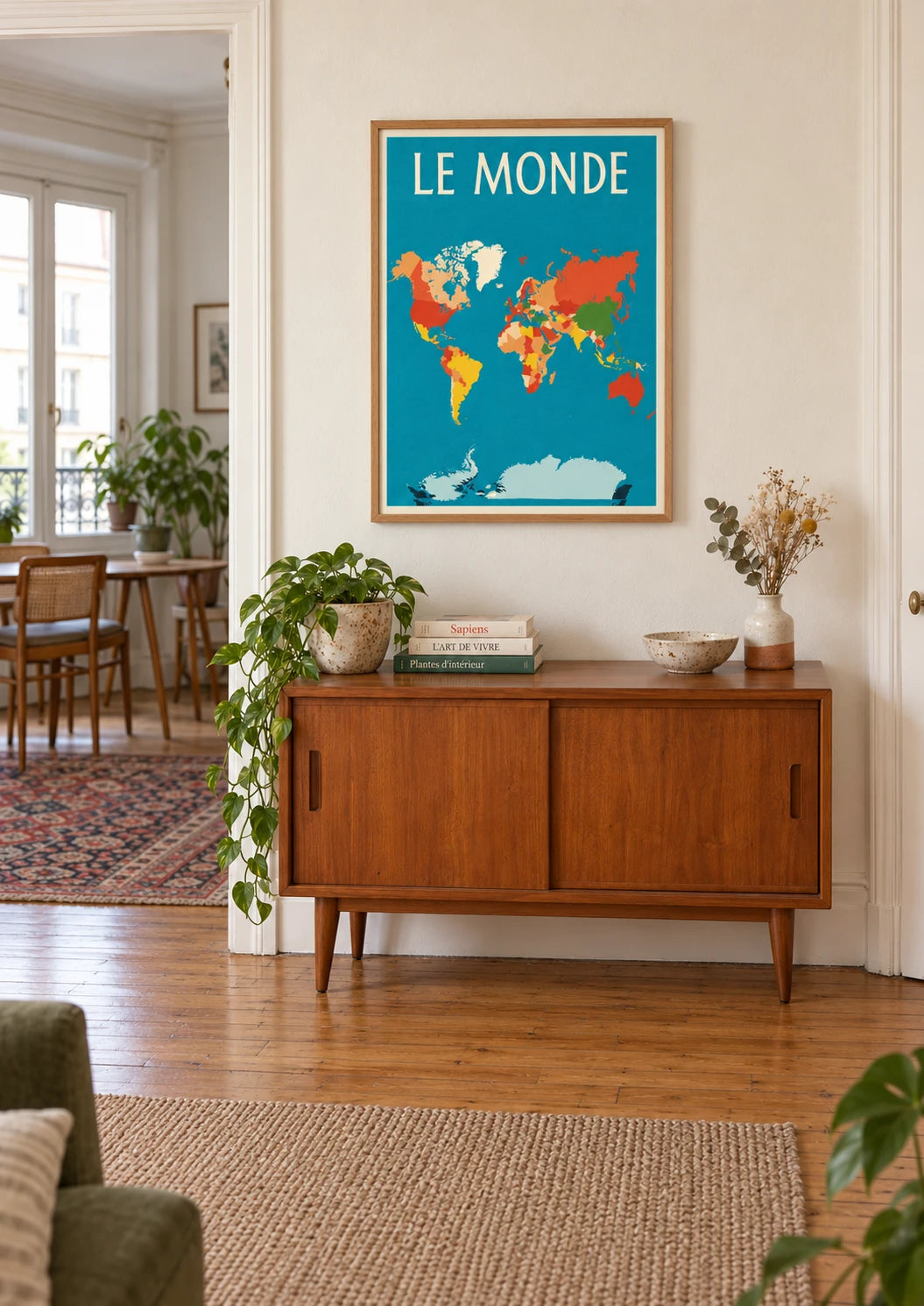 Affiche carte du monde géographie explorateurs, A2, vue éloignée