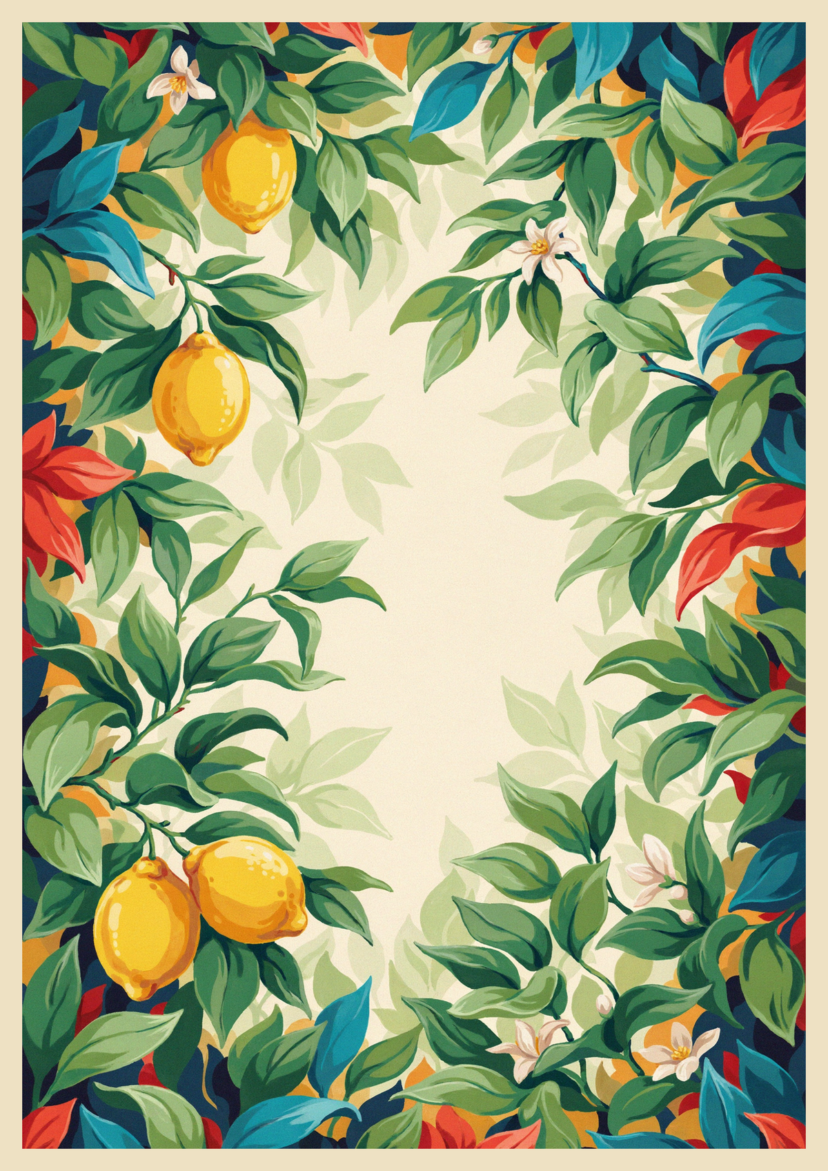 Affiche botanique citron jaune et branche fleurie