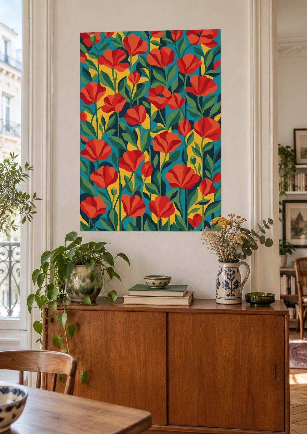 Mise en situation de Affiche décoration florale art déco vintage années 1930