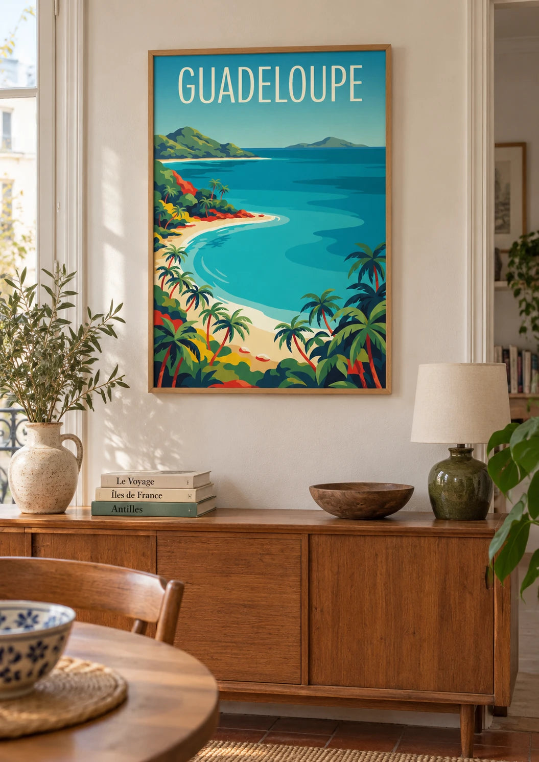 Affiche Guadeloupe paysage tropical palmier plage, A2, vue normale