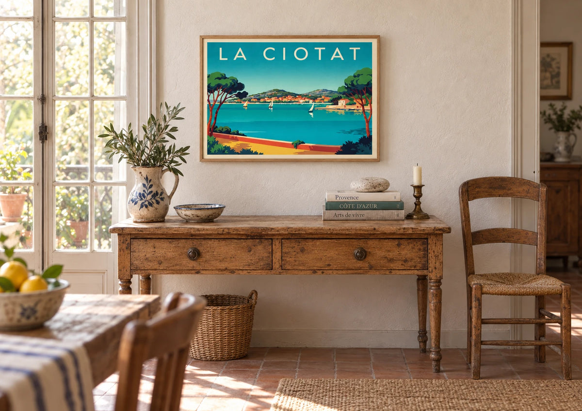 Affiche La Ciotat French Riviera style rétro, A2, vue éloignée